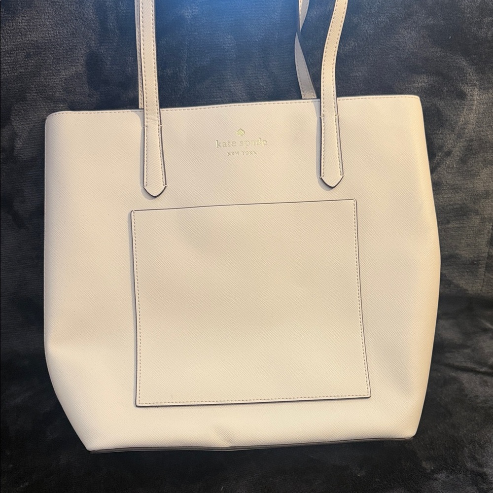 kate spade Cream Leather Tote with Front Slip Pocket